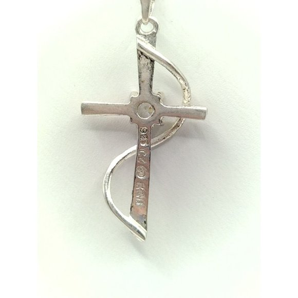 Sterling Silver Blessed Mother CZ Cross Pendant Necklace 16" - Picture 6 of 7